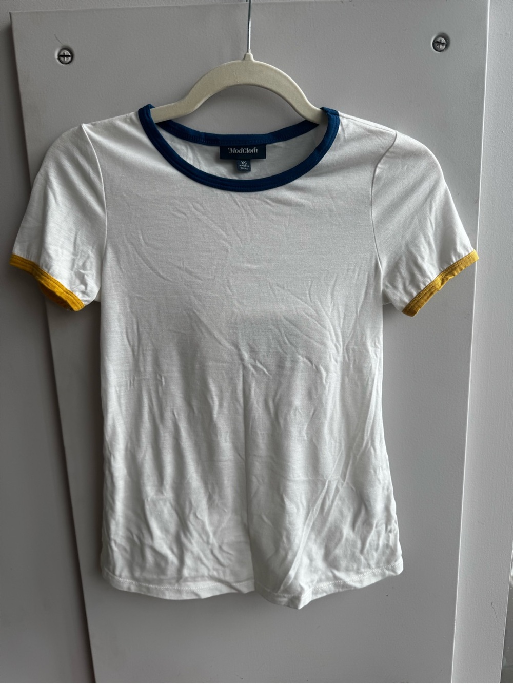 ModCloth White Ringer Tee Navy Yellow Trim Size XS - Picture 1 of 4
